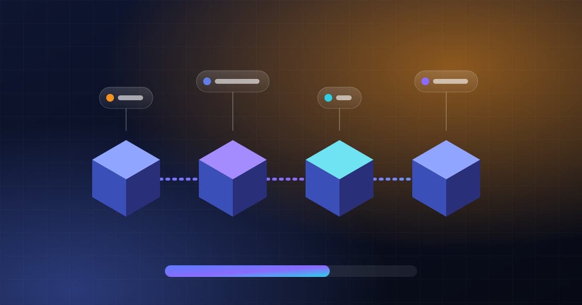 Illustration of blocks linked in a chain with fee markers