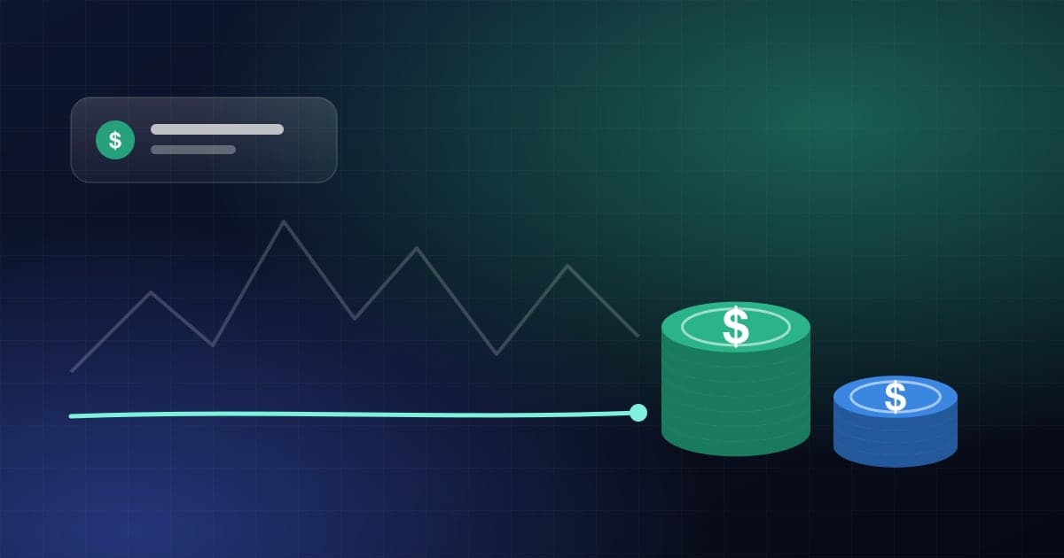 Abstract illustration of dollar-pegged tokens moving between wallets